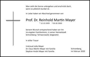 Traueranzeige von Reinhold Martin Mayer von SÜDWEST PRESSE Ausgabe Ulm/Neu-Ulm