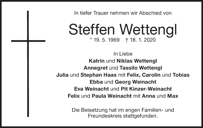  Traueranzeige für Steffen Wettengl vom 08.02.2020 aus SÜDWEST PRESSE Ausgabe Ulm/Neu-Ulm