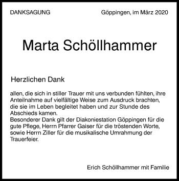 Traueranzeige von Marta Schöllhammer von NWZ Neue Württembergische Zeitung