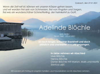 Traueranzeige von Adelinde Blöchle von Geislinger Zeitung