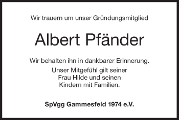 Traueranzeige von Albert Pfänder von Hohenloher Tagblatt