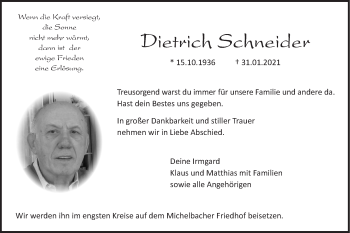 Traueranzeige von Dietrich Schneider von Haller Tagblatt