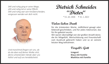 Traueranzeige von Dietrich Schneider von Haller Tagblatt