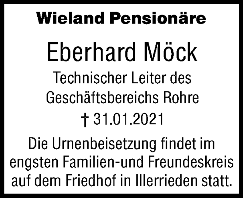  Traueranzeige für Eberhard Möck vom 09.02.2021 aus SÜDWEST PRESSE Ausgabe Ulm/Neu-Ulm