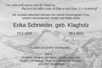 Traueranzeige von Erika Schneider von SÜDWEST PRESSE Ausgabe Ulm/Neu-Ulm
