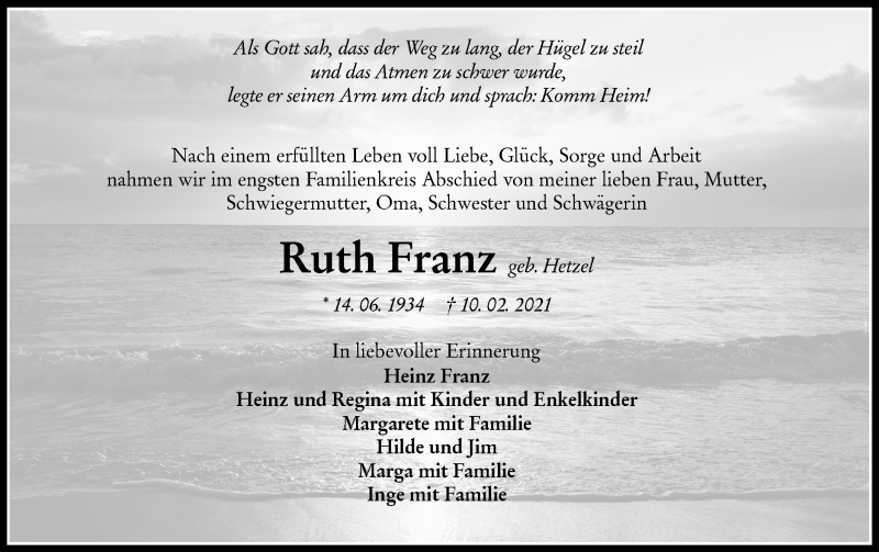  Traueranzeige für Heinz Franz vom 18.02.2021 aus Hohenloher Tagblatt