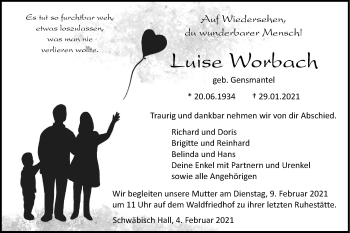 Traueranzeige von Luise Worbach von Haller Tagblatt