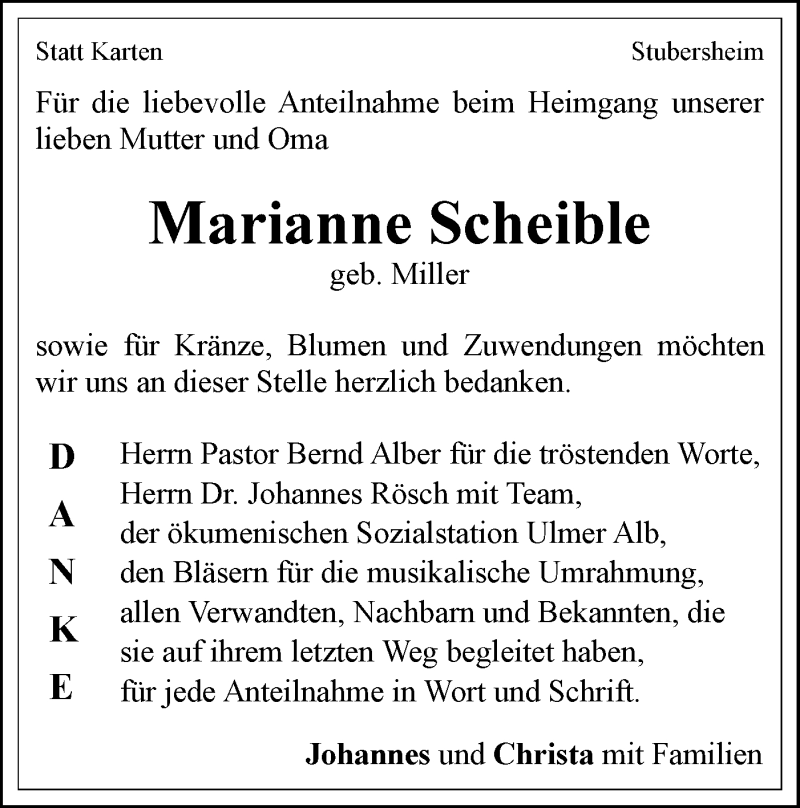  Traueranzeige für Marianne Scheible vom 18.02.2021 aus Geislinger Zeitung