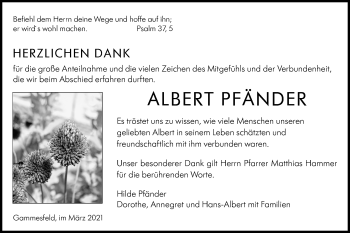 Traueranzeige von Albert Pfänder von Hohenloher Tagblatt