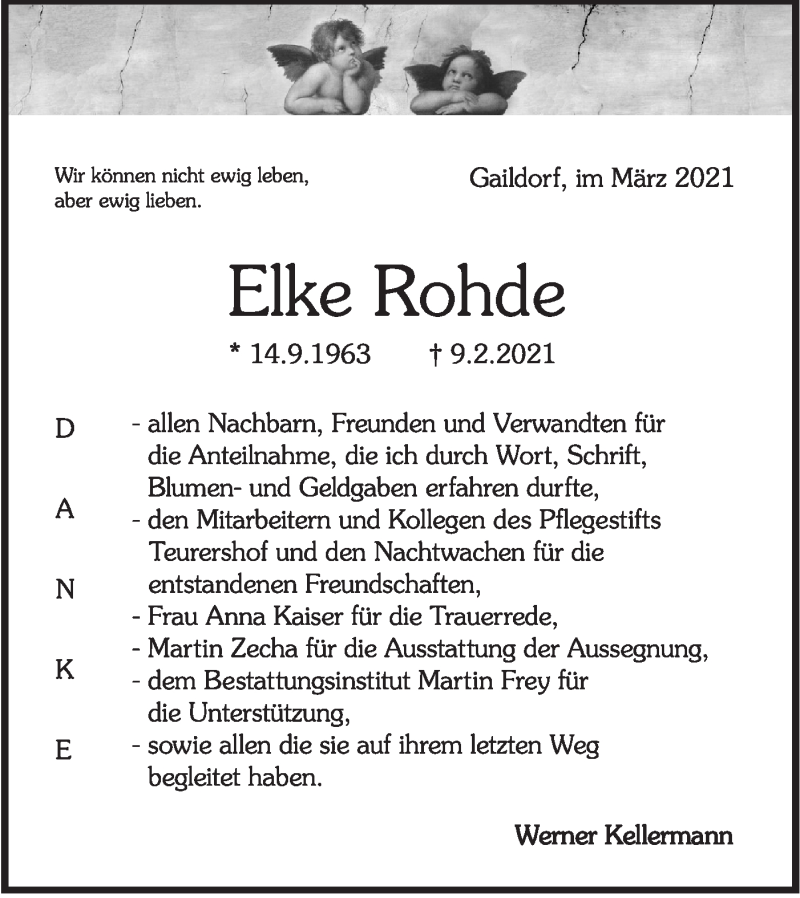  Traueranzeige für Elke Rohde vom 06.03.2021 aus Rundschau Gaildorf