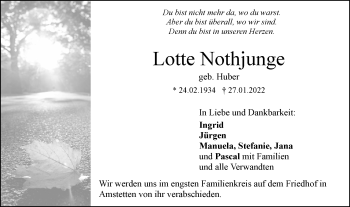 Traueranzeige von Lotte Nothjunge von Geislinger Zeitung