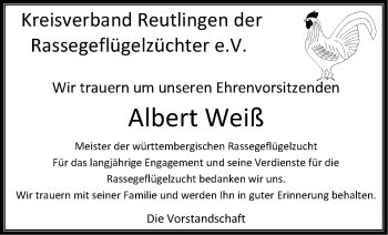 Traueranzeige von Albert Emil Weiß von Metzinger-Uracher Volksblatt