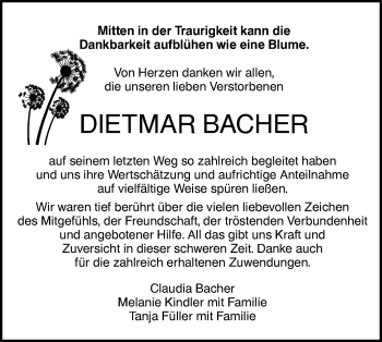 Traueranzeige von Dietmar Bacher von SÜDWEST PRESSE Ausgabe Ulm/Neu-Ulm