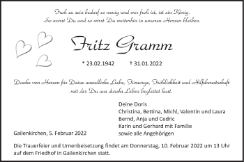 Traueranzeige von Fritz Gramm von Haller Tagblatt