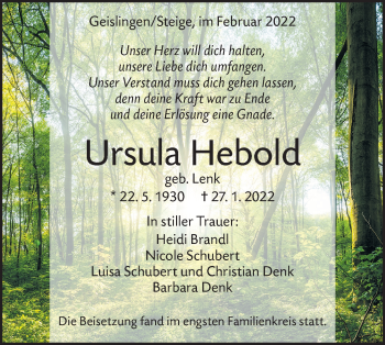 Traueranzeige von Ursula Hebold von Geislinger Zeitung
