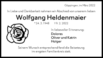 Traueranzeige von Wolfgang Heldenmaier von NWZ Neue Württembergische Zeitung