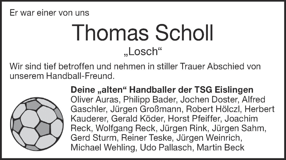  Traueranzeige für Thomas Scholl vom 07.01.2023 aus NWZ Neue Württembergische Zeitung