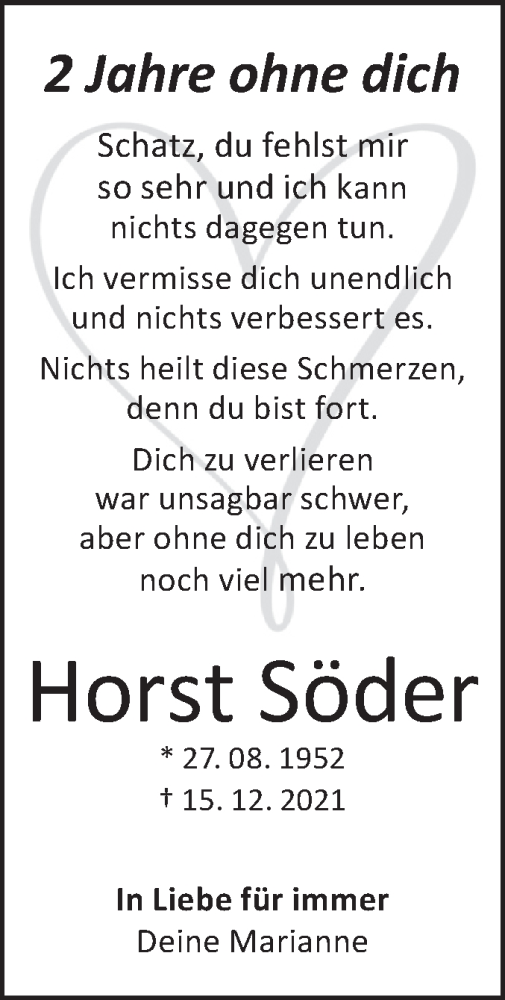 Traueranzeige von Horst Söder von Hohenloher Tagblatt