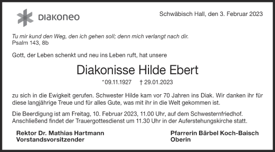 Traueranzeige von Hilde Ebert von Haller Tagblatt