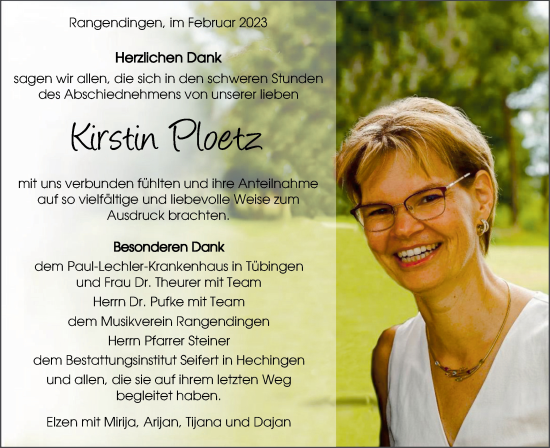 Traueranzeige von Kirstin Ploetz von Metzinger-Uracher Volksblatt