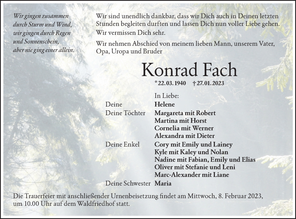 Traueranzeige für Konrad Fach vom 02.02.2023 aus Haller Tagblatt