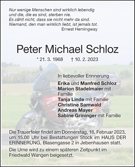 Traueranzeige von Peter Michael Schloz von NWZ Neue Württembergische Zeitung
