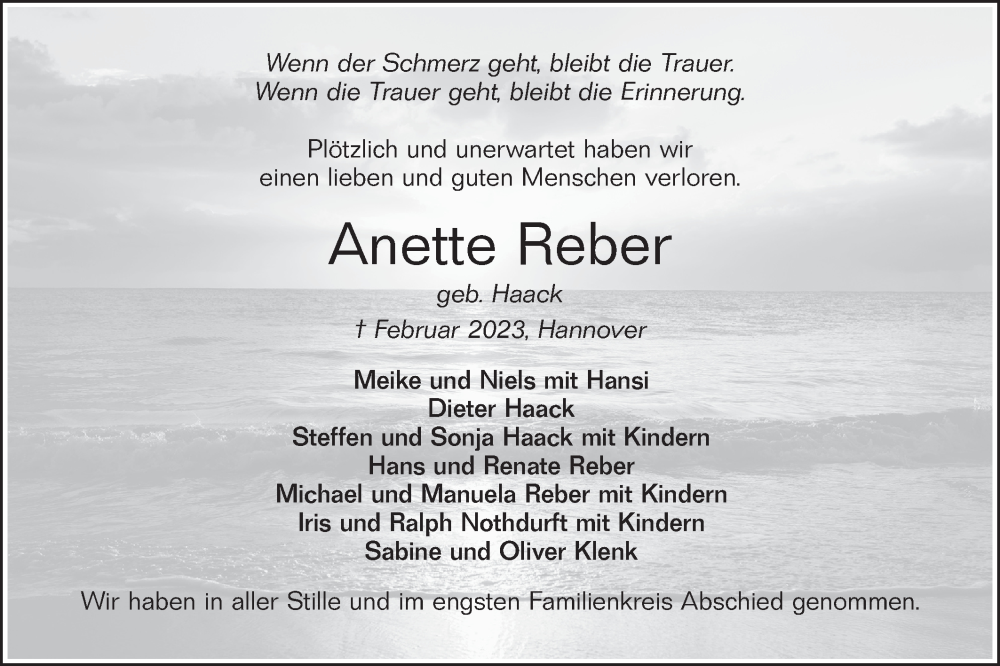  Traueranzeige für Anette Reber vom 04.03.2023 aus Haller Tagblatt
