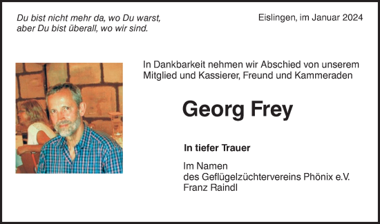 Traueranzeige von Georg Frey von NWZ Neue Württembergische Zeitung