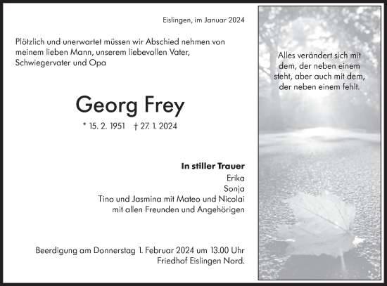 Traueranzeige von Georg Frey von NWZ Neue Württembergische Zeitung