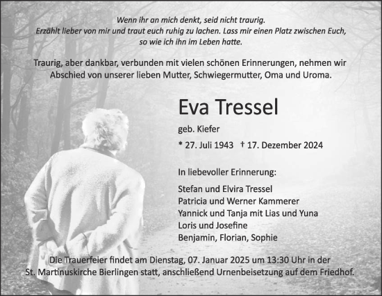 Traueranzeige von Eva Tressel von Schwäbische Tagblatt