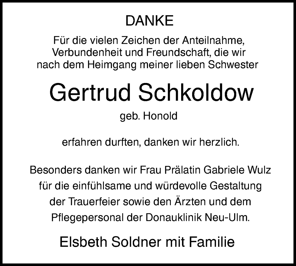  Traueranzeige für Gertrud Schkoldow vom 21.12.2024 aus SÜDWEST PRESSE Ausgabe Ulm/Neu-Ulm