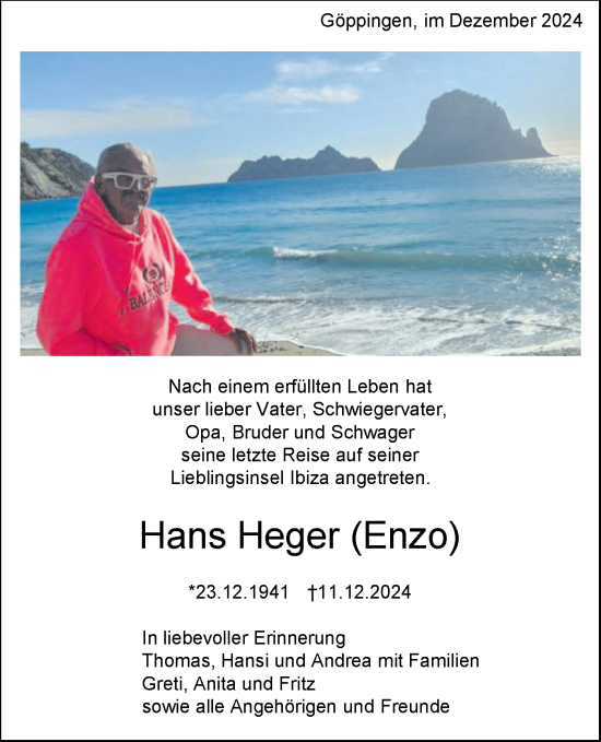 Traueranzeige von Hans Heger von NWZ Neue Württembergische Zeitung