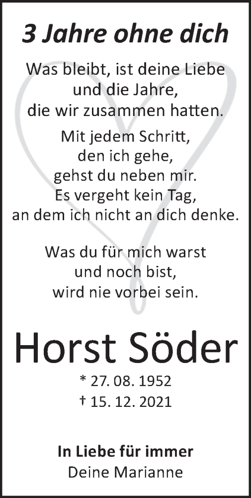  Traueranzeige für Horst Söder vom 14.12.2024 aus Hohenloher Tagblatt