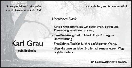 Traueranzeige von Karl Grau von Rundschau Gaildorf