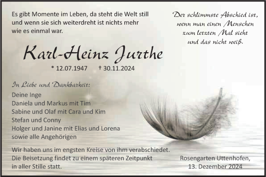 Traueranzeige von Karl-Heinz Jurthe von Haller Tagblatt