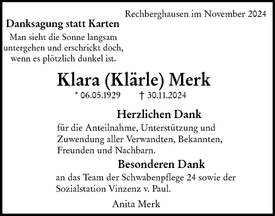 Traueranzeige von Klara Merk von NWZ Neue Württembergische Zeitung