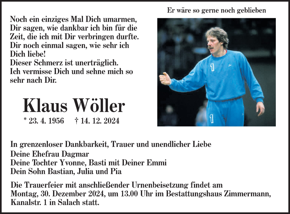  Traueranzeige für Klaus Wöller vom 21.12.2024 aus NWZ Neue Württembergische Zeitung