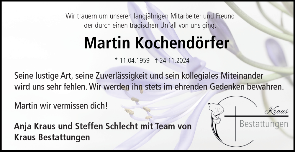  Traueranzeige für Martin Kochendörfer vom 07.12.2024 aus Haller Tagblatt