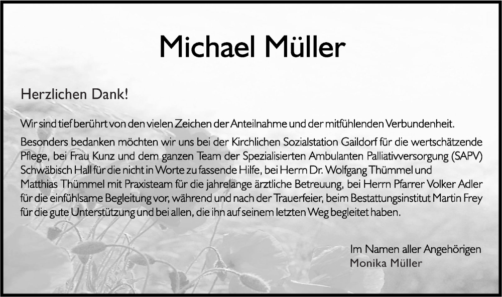  Traueranzeige für Michael Müller vom 21.12.2024 aus Rundschau Gaildorf