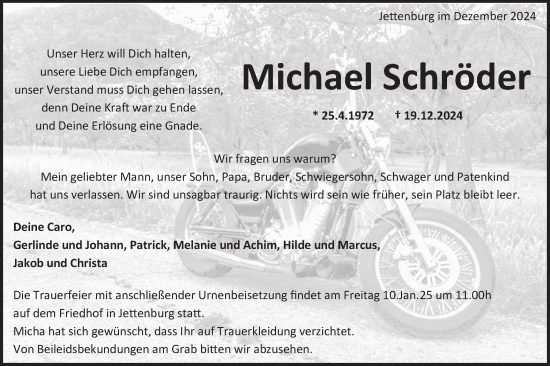 Traueranzeige von Michael Schröder von Schwäbische Tagblatt