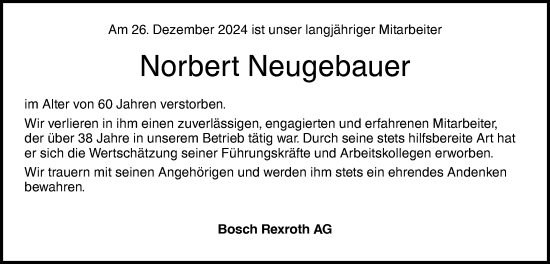 Traueranzeige von Norbert Neugebauer von SÜDWEST PRESSE Ausgabe Ulm/Neu-Ulm