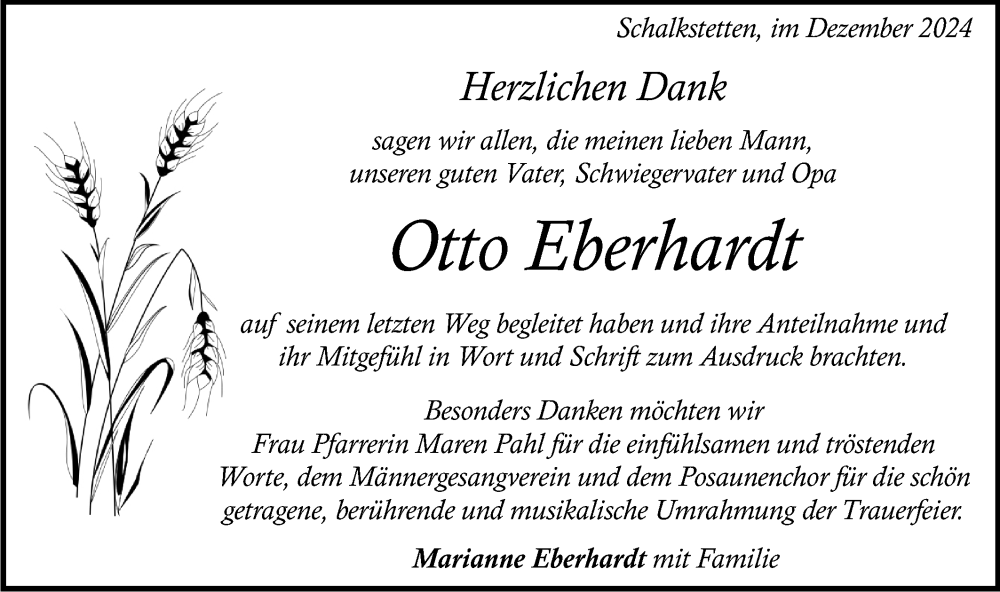  Traueranzeige für Otto Eberhardt vom 20.12.2024 aus Geislinger Zeitung