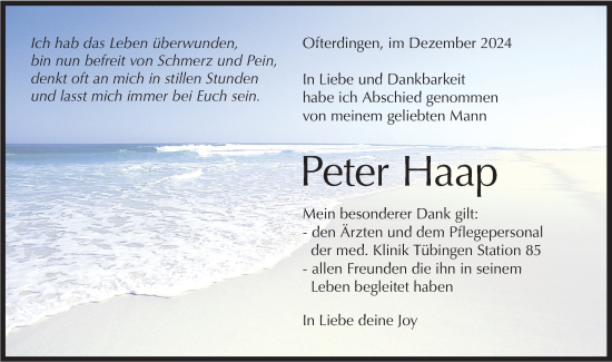 Traueranzeige von Peter Haap von Schwäbische Tagblatt