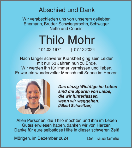 Traueranzeige von Thilo Mohr von SÜDWEST PRESSE Ausgabe Ulm/Neu-Ulm