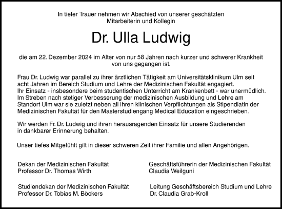 Traueranzeige von Ulla Ludwig von SÜDWEST PRESSE Ausgabe Ulm/Neu-Ulm