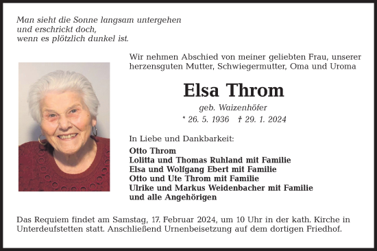 Traueranzeige von Elsa Throm von Hohenloher Tagblatt