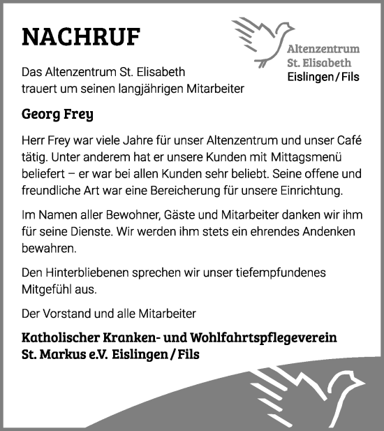 Traueranzeige von Georg Frey von NWZ Neue Württembergische Zeitung