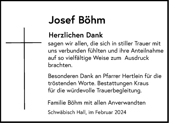 Traueranzeige von Josef Böhm von Haller Tagblatt