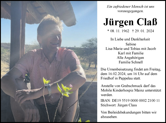 Traueranzeige von Jürgen Claß von SÜDWEST PRESSE Ausgabe Ulm/Neu-Ulm