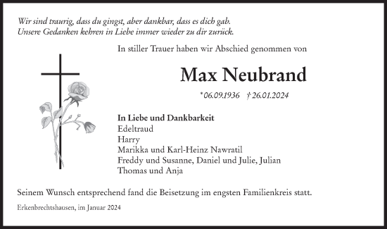 Traueranzeige von Max Neubrand von Hohenloher Tagblatt